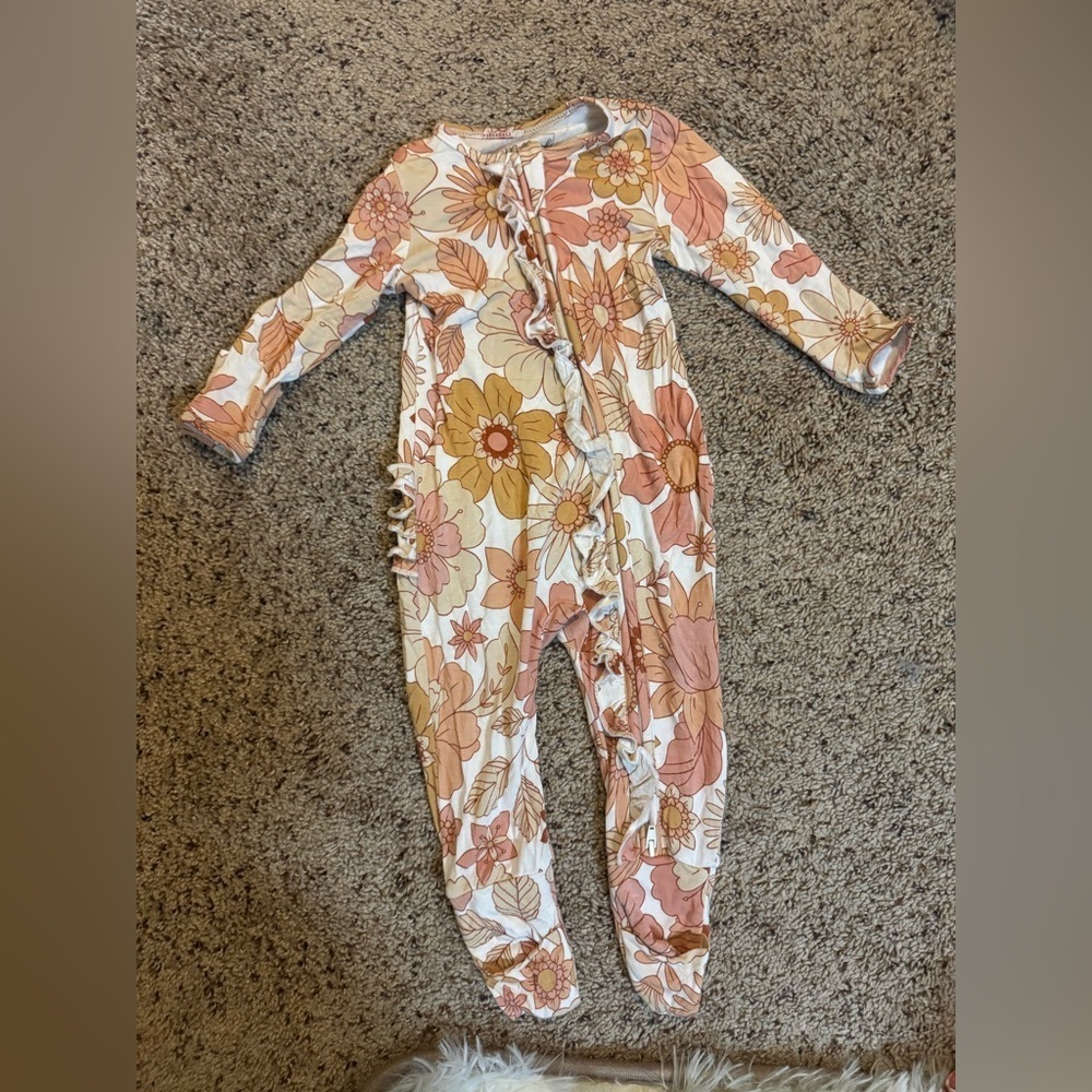 Milkmaid Goods Retro Floral Kids Footie in Pink and Orange